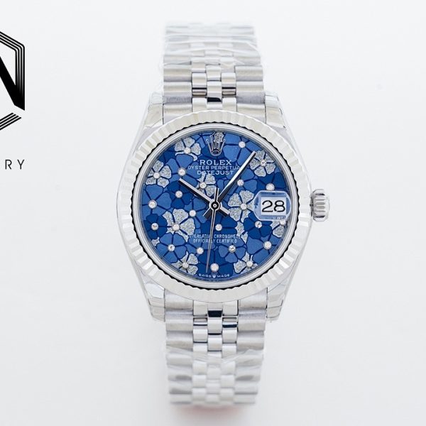 Rolex Datejust 31 31mm Fluted Blue Floral Dial Jubilee Ref. 278274