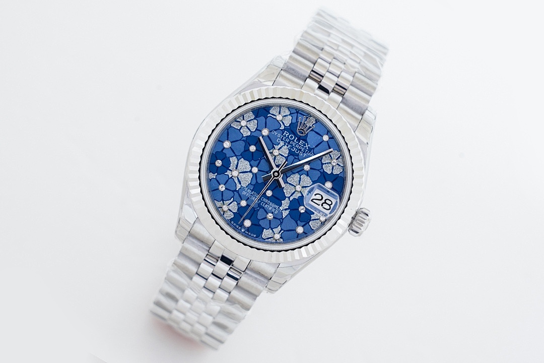 Rolex Datejust 31 31mm Fluted Blue Floral Dial Jubilee Ref. 278274