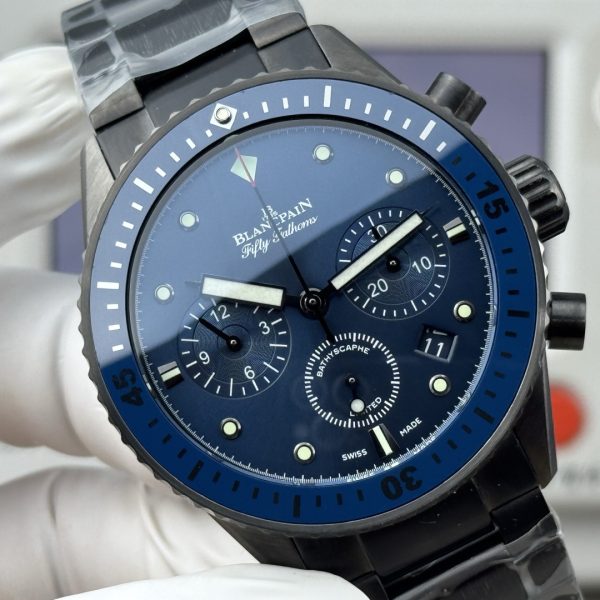 Blancpain Fifty Fathoms Bathyscaphe Flyback Chronograph Blue Dial Black Ceramic