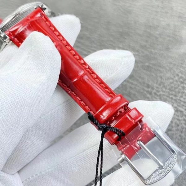 Breguet Tradition Dame Openworked White Gold Diamond Bezel Red Strap ref. 7038BB/1T/9V6/D00D