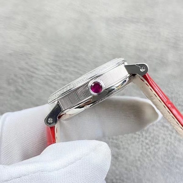Breguet Tradition Dame Openworked White Gold Diamond Bezel Red Strap ref. 7038BB/1T/9V6/D00D