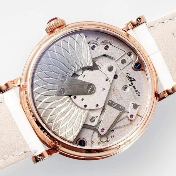 Breguet Tradition Dame Openworked Rose Gold Diamond Bezel White Strap ref. 7038BR/18/9V6/D00D