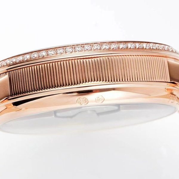 Breguet Tradition Dame Openworked Rose Gold Diamond Bezel White Strap ref. 7038BR/18/9V6/D00D