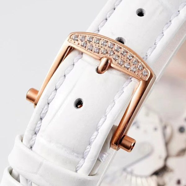 Breguet Tradition Dame Openworked Rose Gold Diamond Bezel White Strap ref. 7038BR/18/9V6/D00D
