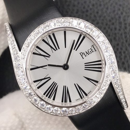 Piaget Limelight Gala Silver Dial Diamond Bezel Black Satin
