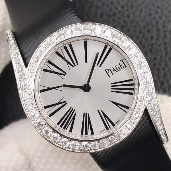 Piaget Limelight Gala Silver Dial Diamond Bezel Black Satin