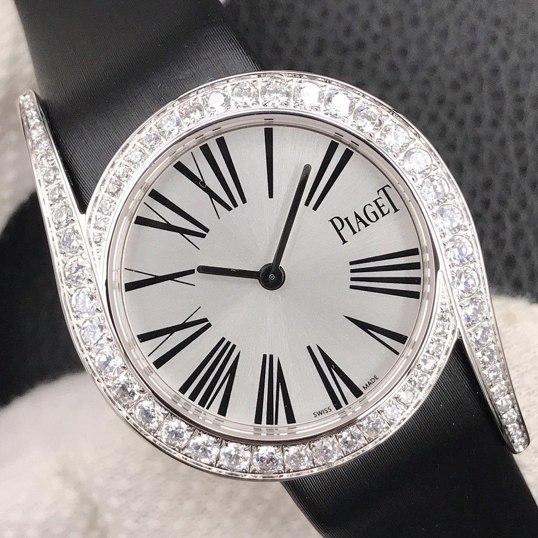 Piaget Limelight Gala Silver Dial Diamond Bezel Black Satin