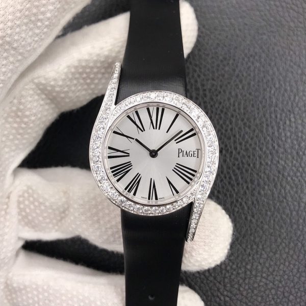Piaget Limelight Gala Silver Dial Diamond Bezel Black Satin