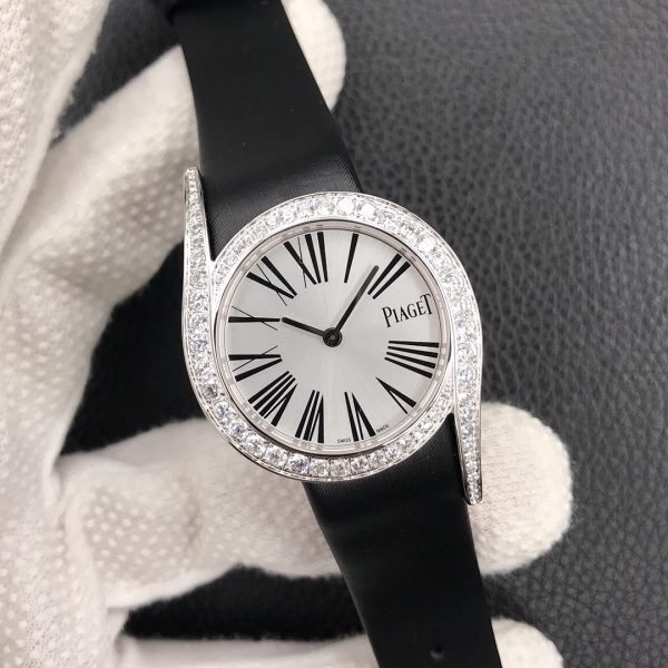Piaget Limelight Gala Silver Dial Diamond Bezel Black Satin