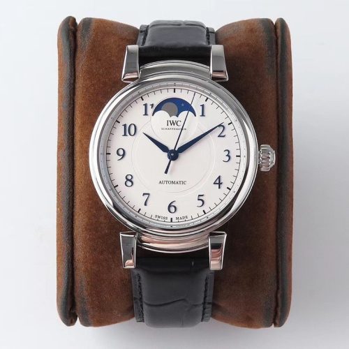 IWC Da Vinci Automatic Moon Phase 36 Silver Dial Black Leather Strap