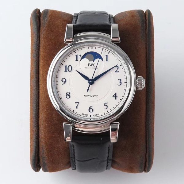 IWC Da Vinci Automatic Moon Phase 36 Silver Dial Black Leather Strap