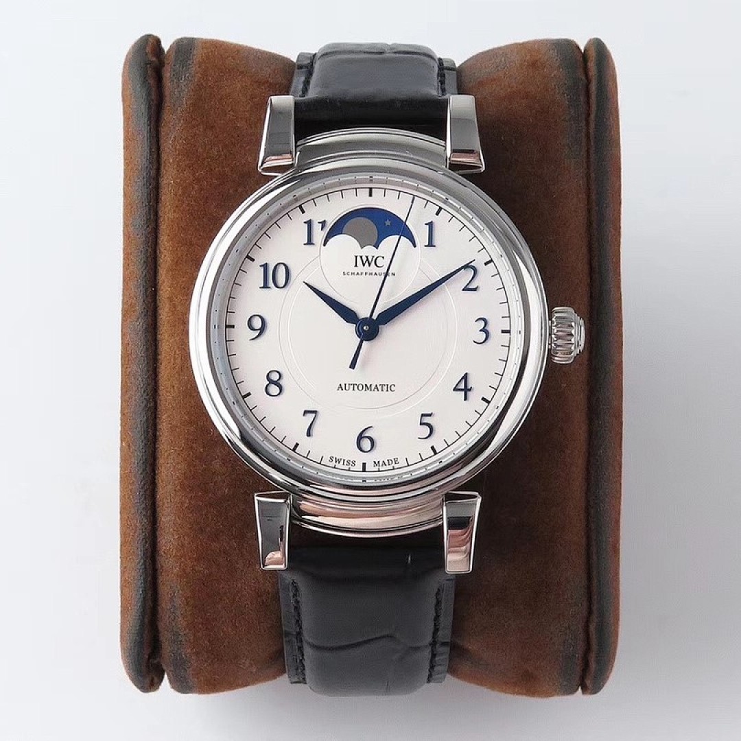 IWC Da Vinci Automatic Moon Phase 36 Silver Dial Black Leather Strap