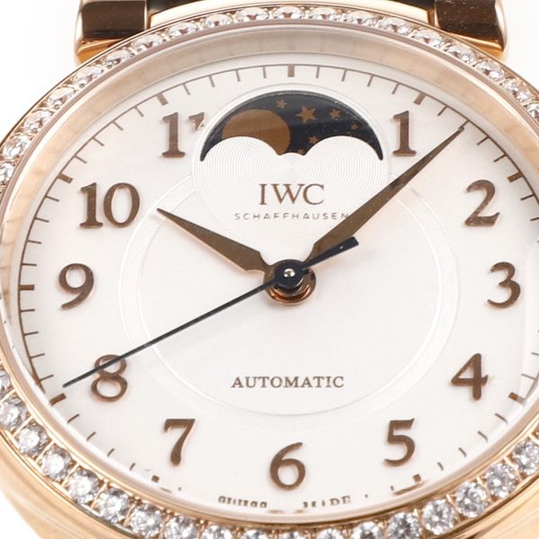 IWC Da Vinci Automatic Moon Phase 36 Rose Gold Diamond Bezel Black Leather Strap