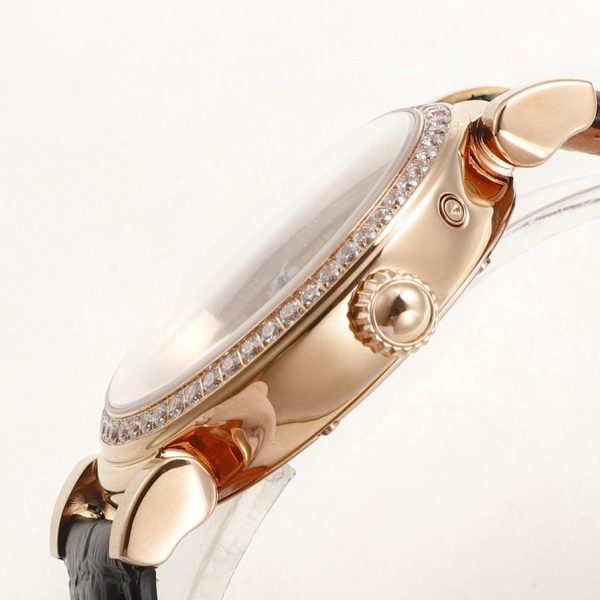 IWC Da Vinci Automatic Moon Phase 36 Rose Gold Diamond Bezel Black Leather Strap