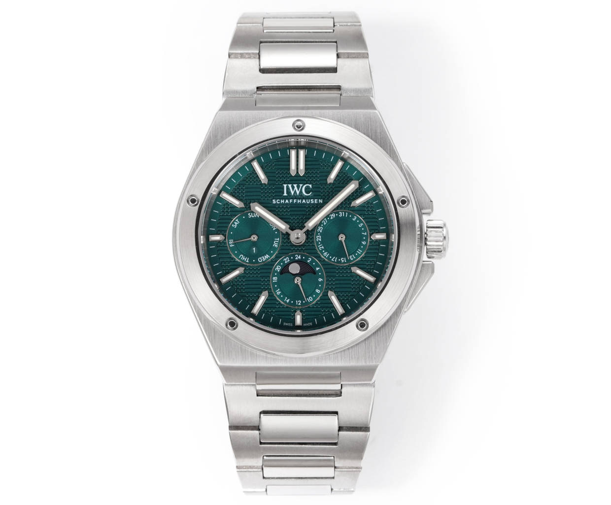 IWC Ingenieur Perpetual Calendar 41 Green Grid Dial Stainless Steel