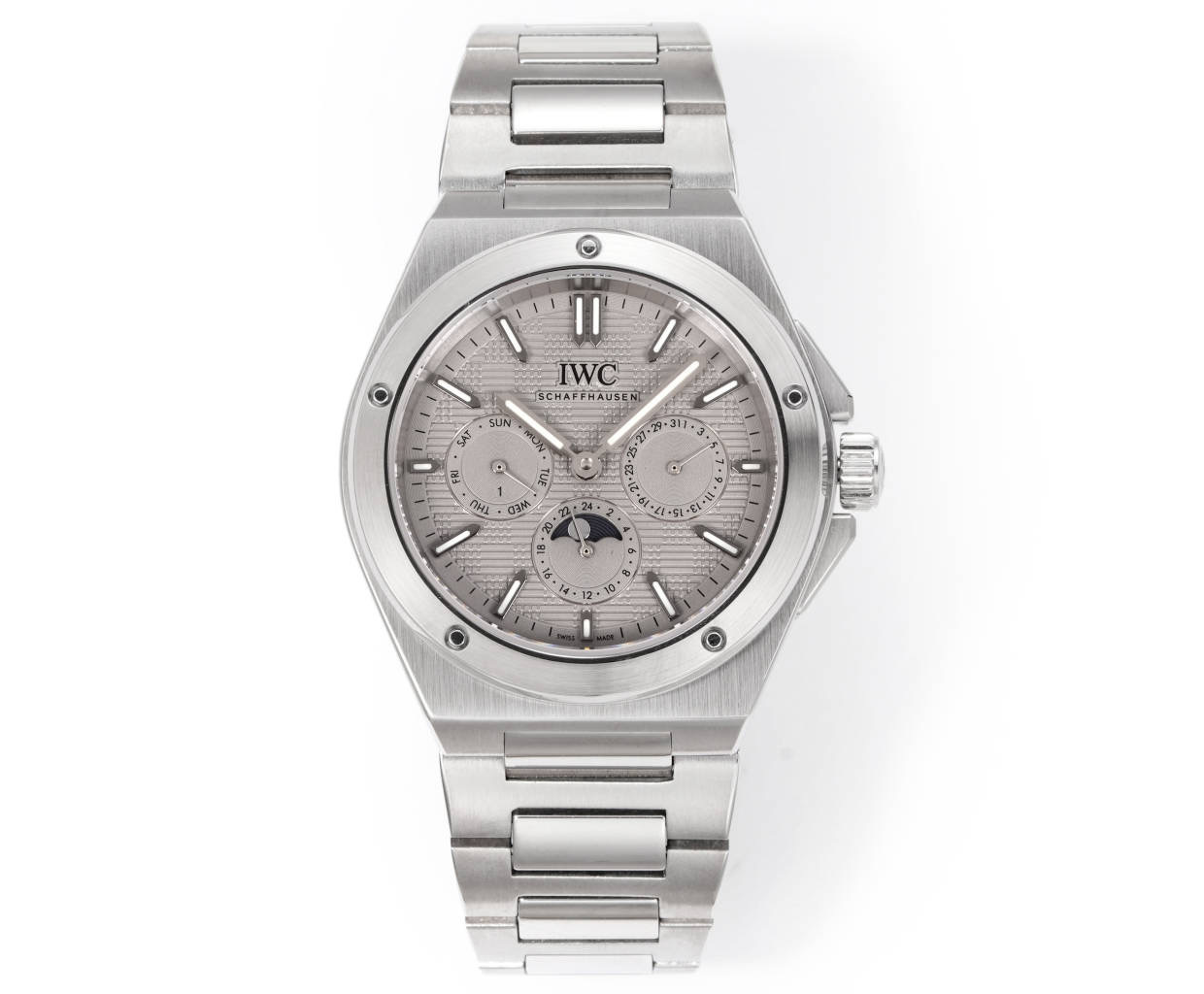 IWC Ingenieur Perpetual Calendar 41 Silver Grid Dial Stainless Steel