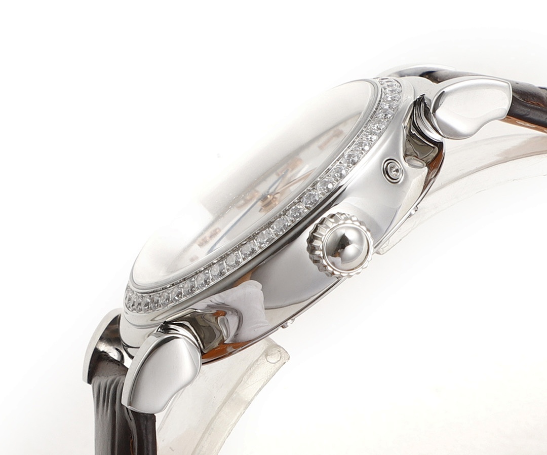 IWC Da Vinci Automatic Moon Phase 36 Stainless Steel Diamond Bezel Brown Leather Strap