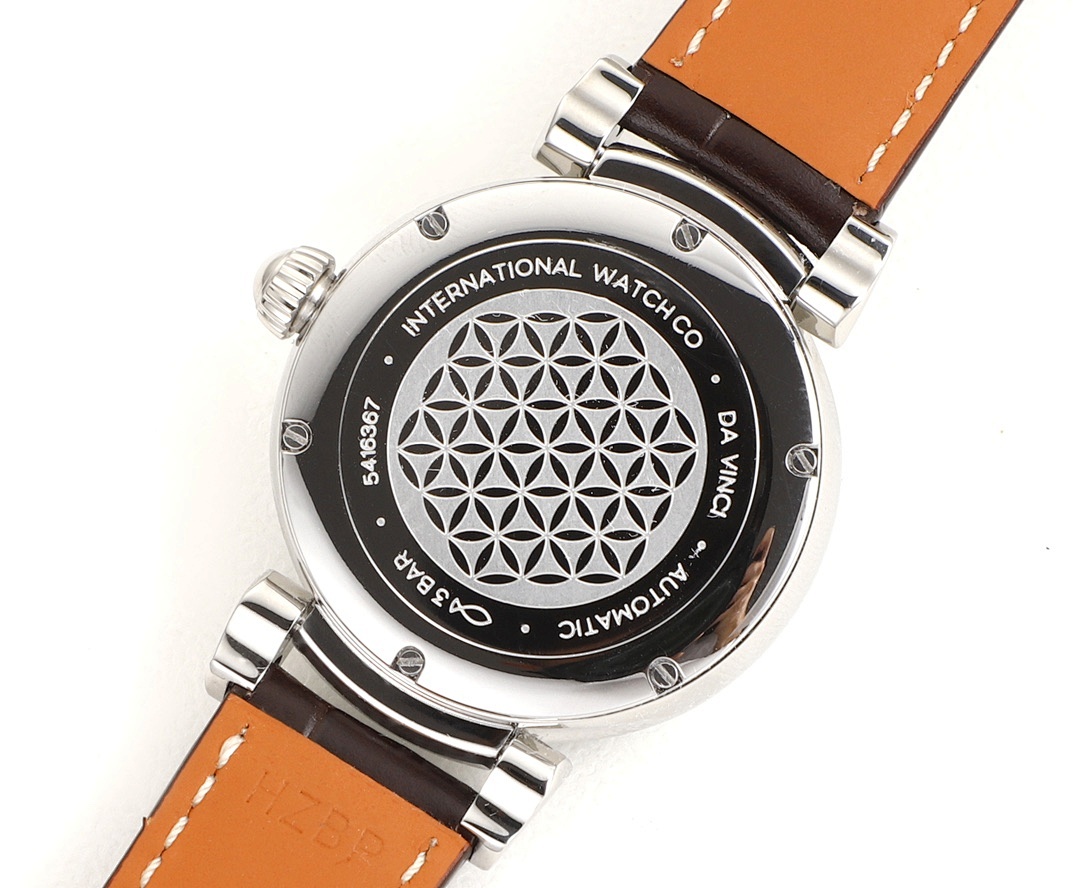 IWC Da Vinci Automatic Moon Phase 36 Stainless Steel Diamond Bezel Brown Leather Strap