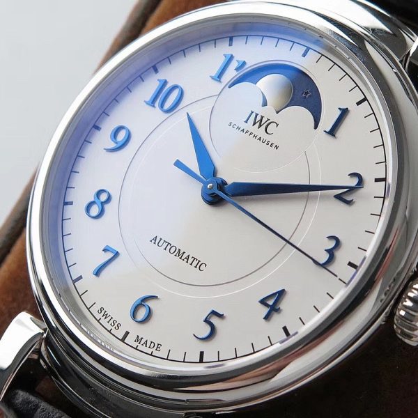 IWC Da Vinci Automatic Moon Phase 36 Silver Dial Black Leather Strap