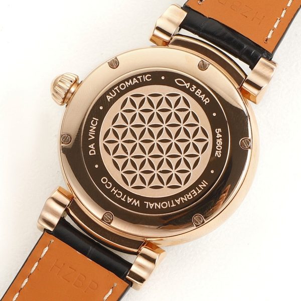 IWC Da Vinci Automatic Moon Phase 36 Rose Gold Diamond Bezel Black Leather Strap