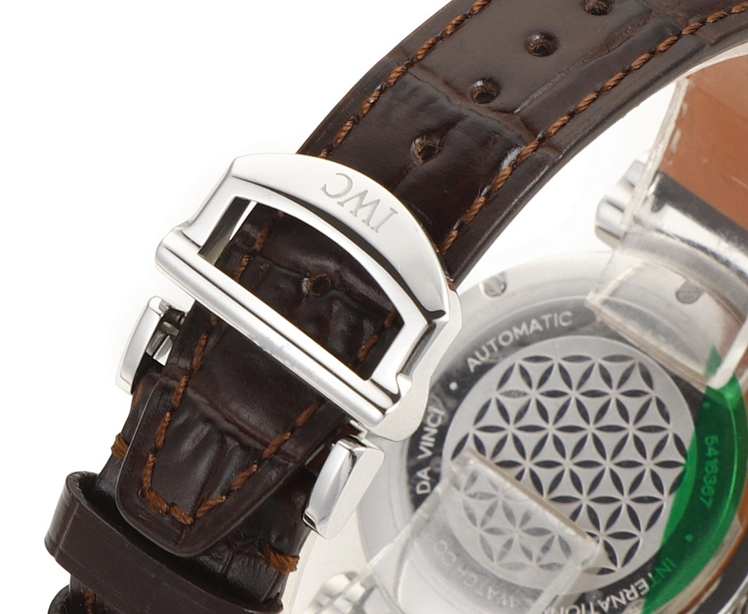IWC Da Vinci Automatic Moon Phase 36 Stainless Steel Diamond Bezel Brown Leather Strap