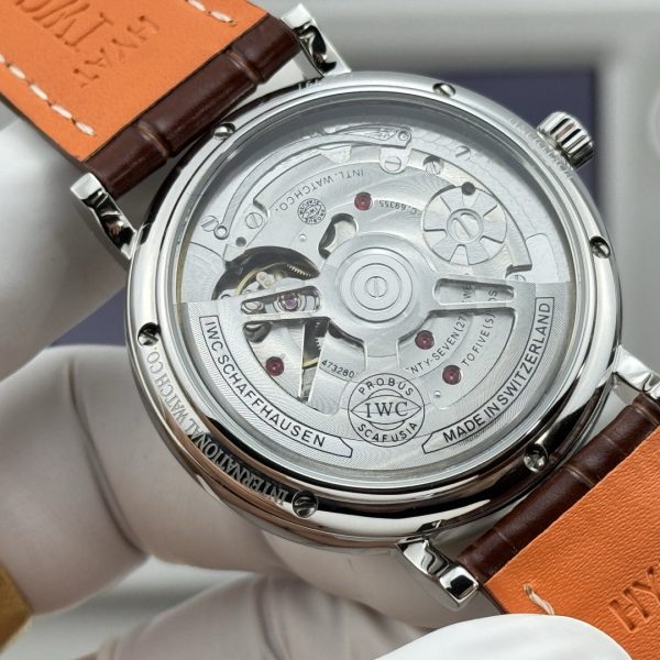 IWC Portofino Hand-Wound Moon Phase Silver Dial Brown Leather Strap