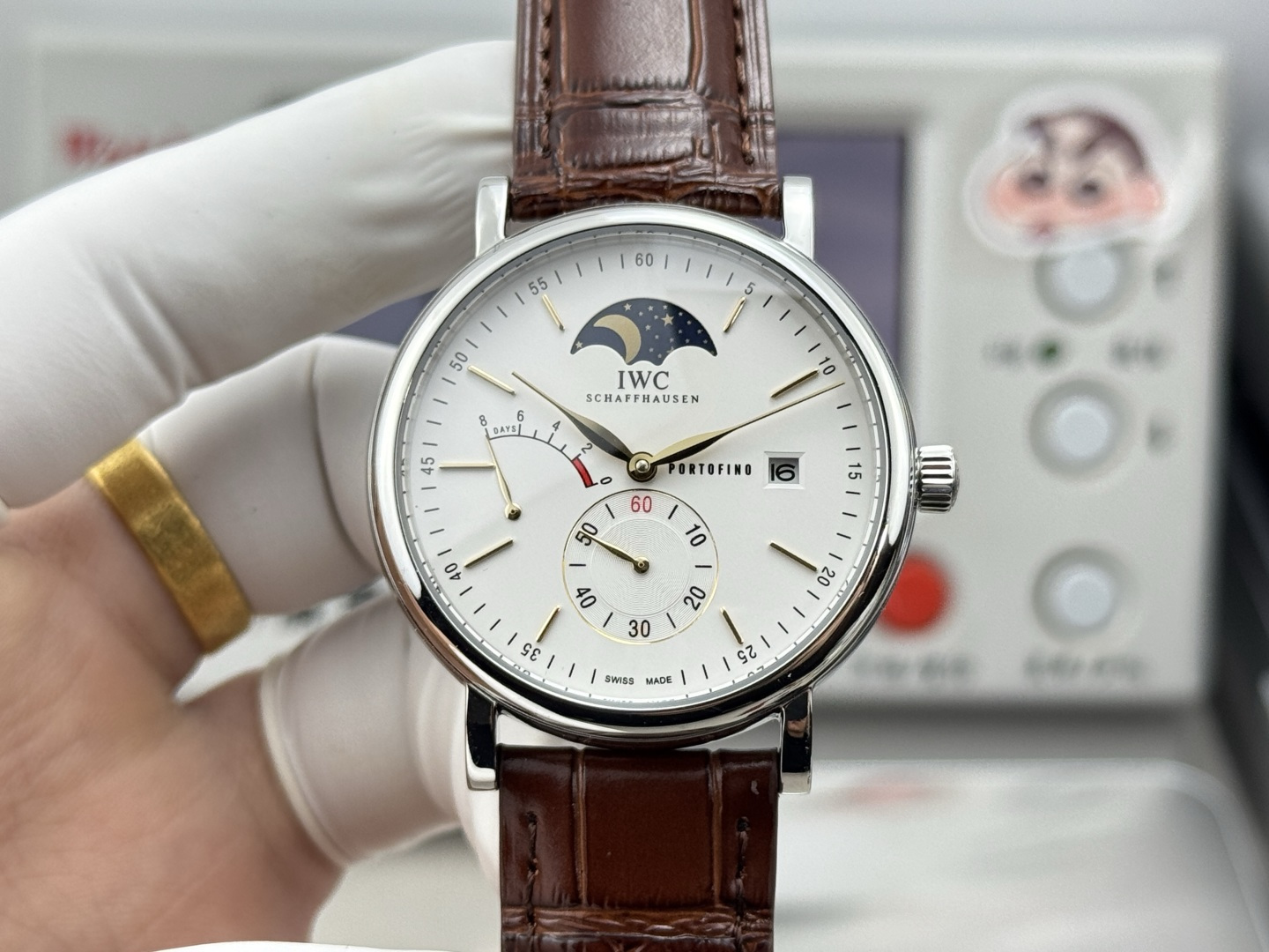 IWC Portofino Hand-Wound Moon Phase Silver Dial Brown Leather Strap