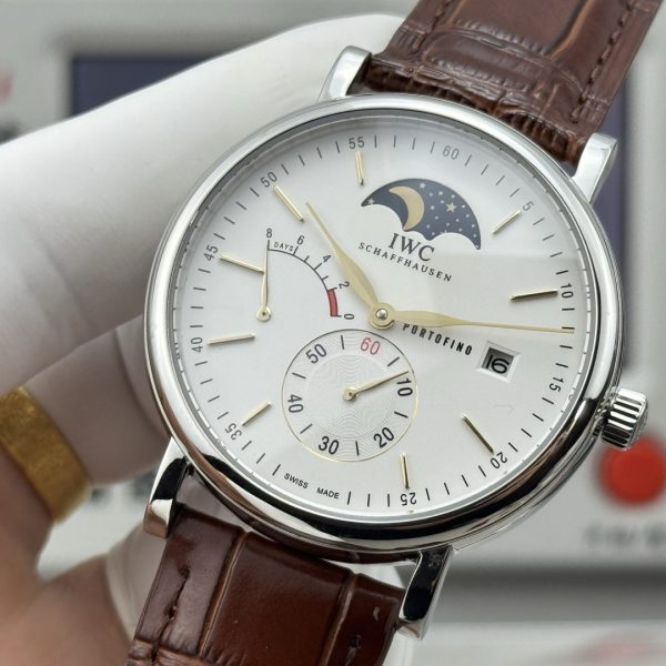 IWC Portofino Hand-Wound Moon Phase Silver Dial Brown Leather Strap