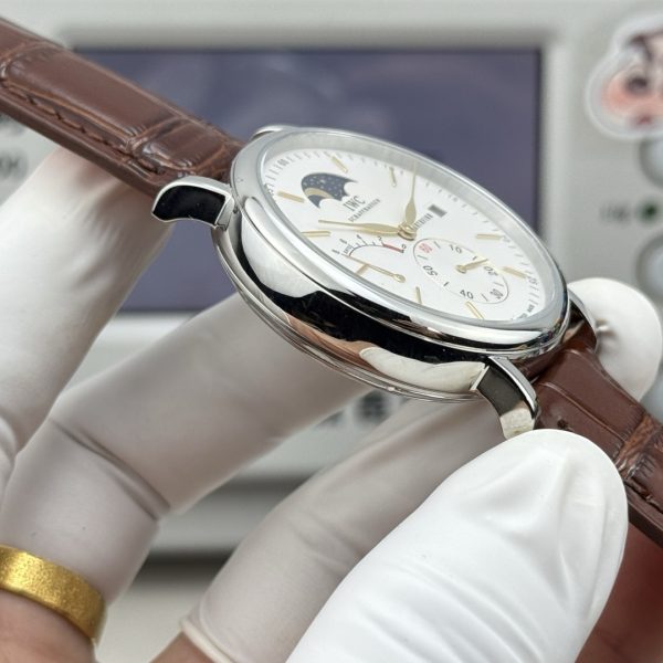IWC Portofino Hand-Wound Moon Phase Silver Dial Brown Leather Strap