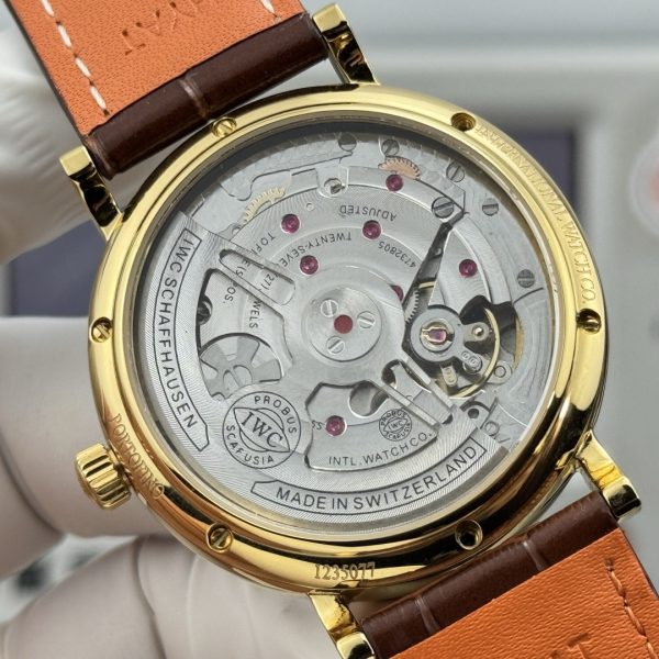 IWC Portofino Hand-Wound Moon Phase Grey Dial Gold Brown Leather Strap