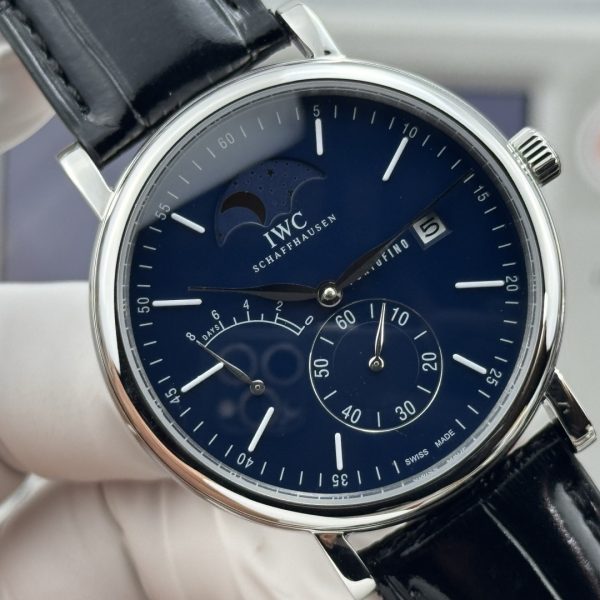 IWC Portofino Hand-Wound Moon Phase Edition 150 Years Blue Dial Black Leather Strap