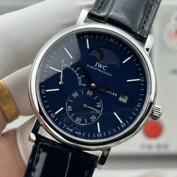 IWC Portofino Hand-Wound Moon Phase Edition 150 Years Blue Dial Black Leather Strap