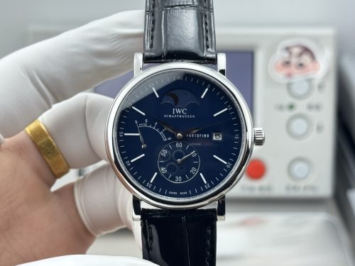 IWC Portofino Hand-Wound Moon Phase Edition 150 Years Blue Dial Black Leather Strap
