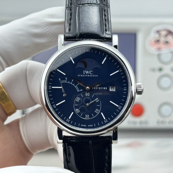 IWC Portofino Hand-Wound Moon Phase Edition 150 Years Blue Dial Black Leather Strap