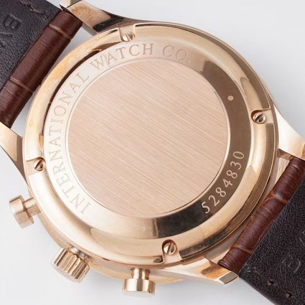 IWC Portugieser Chronograph Rose Gold Silver Dial Brown Strap