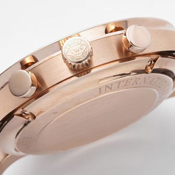 IWC Portugieser Chronograph Rose Gold Silver Dial Brown Strap