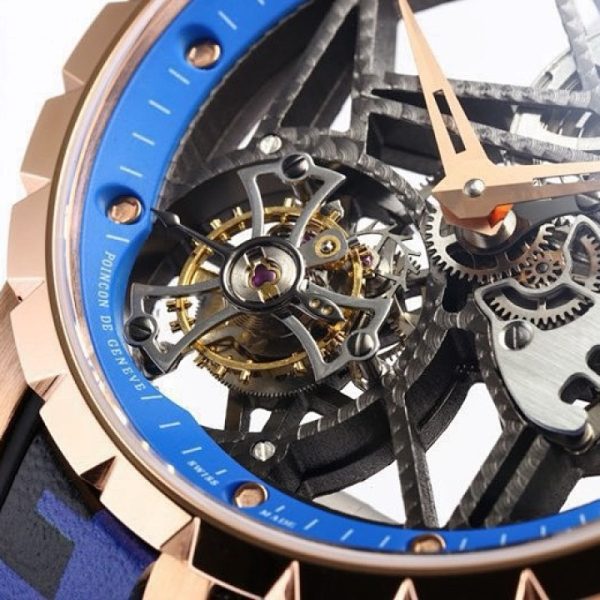 Roger Dubuis Excalibur Spider Tourbillon Rose Gold Blue Skeleton