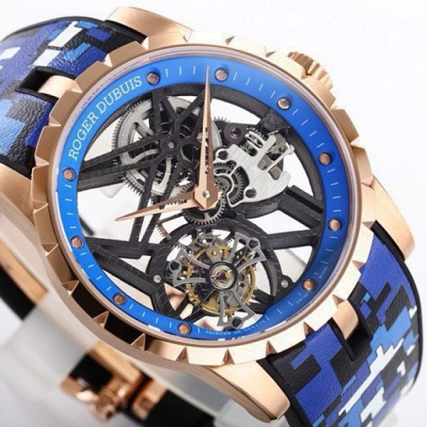 Roger Dubuis Excalibur Spider Tourbillon Rose Gold Blue Skeleton