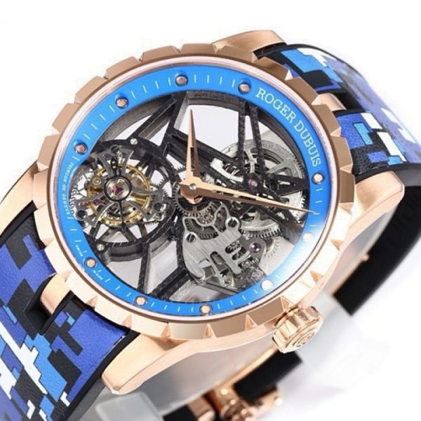 Roger Dubuis Excalibur Spider Tourbillon Rose Gold Blue Skeleton
