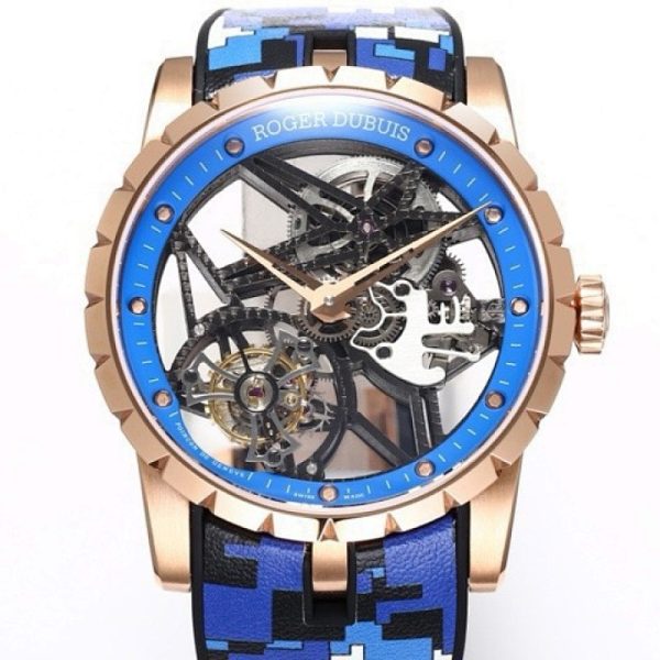 Roger Dubuis Excalibur Spider Tourbillon Rose Gold Blue Skeleton