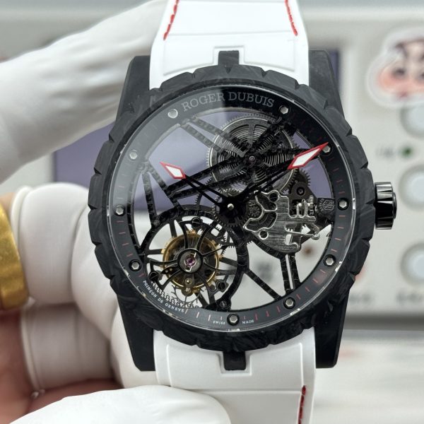 Roger Dubuis Excalibur Tourbillon Black Carbon White Strap
