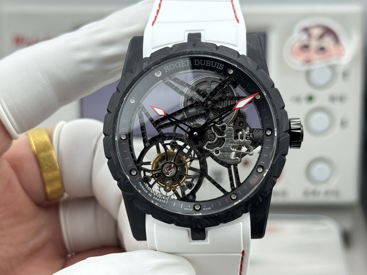 Roger Dubuis Excalibur Tourbillon Black Carbon White Strap