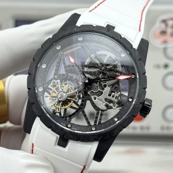 Roger Dubuis Excalibur Tourbillon Black Carbon White Strap