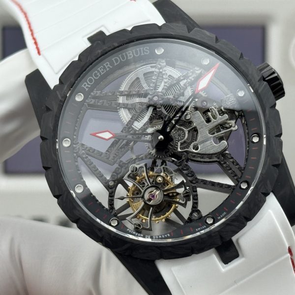Roger Dubuis Excalibur Tourbillon Black Carbon White Strap