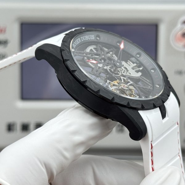 Roger Dubuis Excalibur Tourbillon Black Carbon White Strap